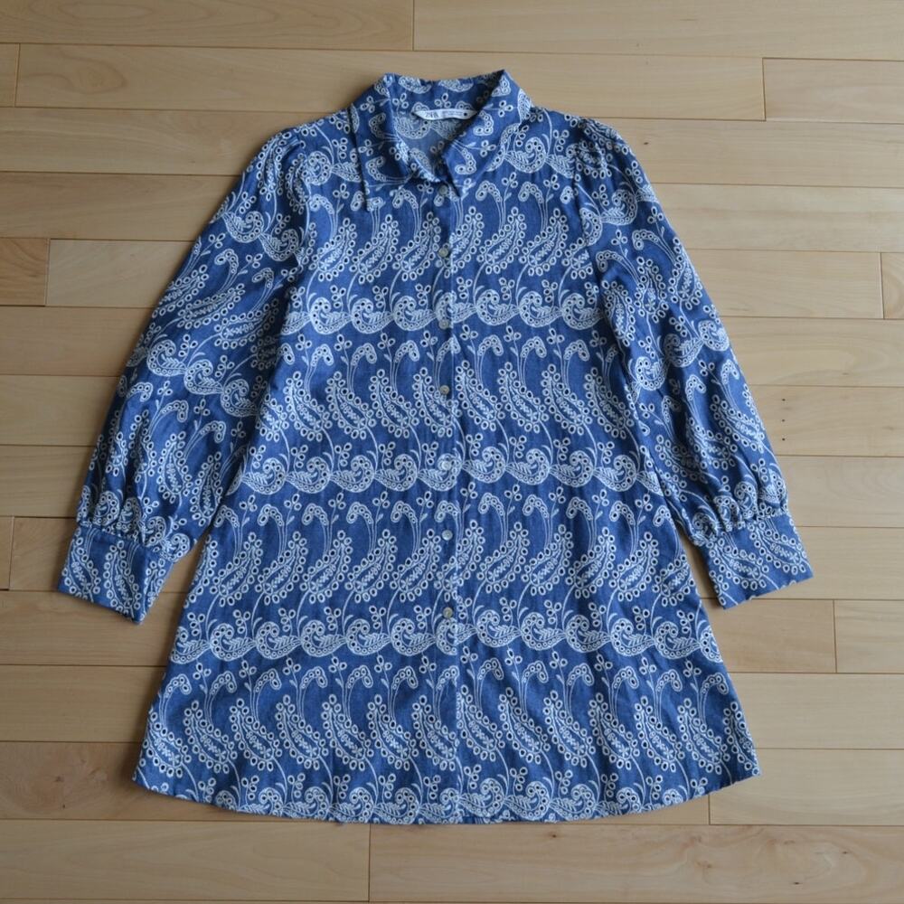 ZARA Long Sleeve Paisley Dress Mini Shirt Dress Size Medium